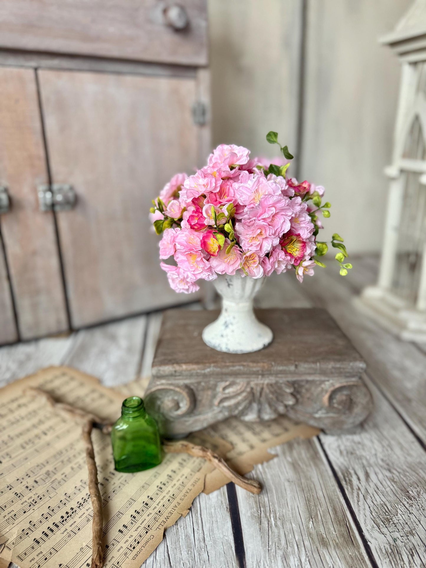 Pink Cherry Blossom Arrangement, Mothers Day Gift, French Country Spring Arrangement, Nursing Home Decor, Cherry Blossom Decor