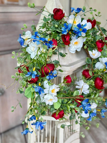 Red White Blue Flower Candle Wreath, Patriotic Decor, Memorial Day Decor, 4th of July Decorations, Independence Day Wreath, Forth of July