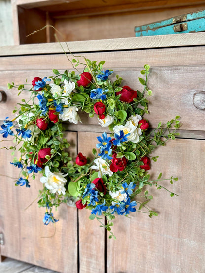 Red White Blue Flower Candle Wreath, Patriotic Decor, Memorial Day Decor, 4th of July Decorations, Independence Day Wreath, Forth of July