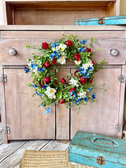 Red White Blue Flower Candle Wreath, Patriotic Decor, Memorial Day Decor, 4th of July Decorations, Independence Day Wreath, Forth of July