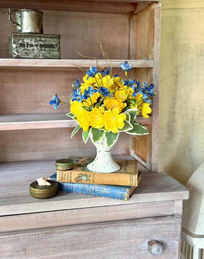 Yellow Blue Floral Arrangement, French Country, Spring Arrangement, Nursing Home Decor, Yellow Blue Kitchen Decor, Gift Arrangement