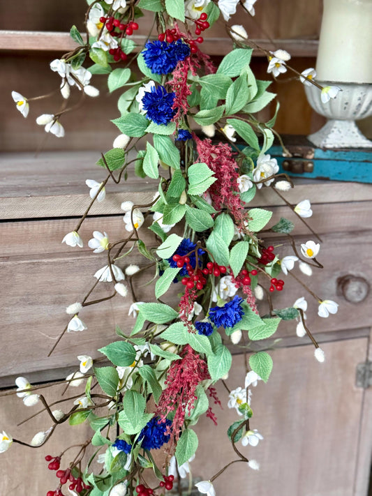 Patriotic Garland, Red White Blue Garland, Fourth of July Decor, Independence Day Garland, Garland for Mantle