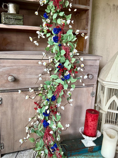 Patriotic Garland, Red White Blue Garland, Fourth of July Decor, Independence Day Garland, Garland for Mantle