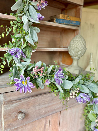 Spring Floral Garland, Purple Garland, Summer Garland for Fireplace, Mantle Garland Decor, Valentines Day Decorations, Mothers Day