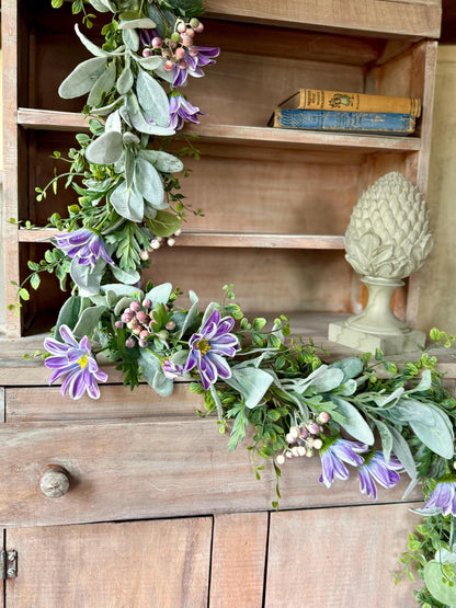 Spring Floral Garland, Purple Garland, Summer Garland for Fireplace, Mantle Garland Decor, Valentines Day Decorations, Mothers Day