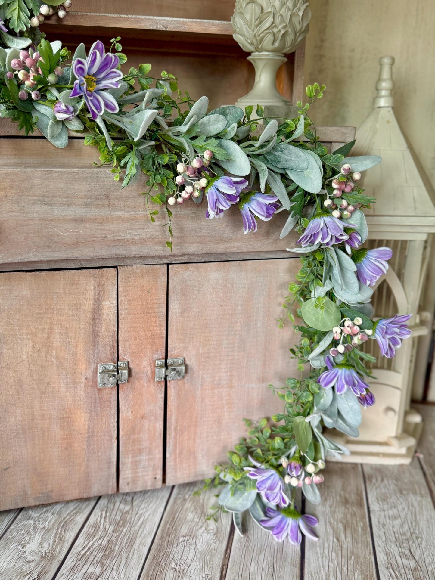 Spring Floral Garland, Purple Garland, Summer Garland for Fireplace, Mantle Garland Decor, Valentines Day Decorations, Mothers Day