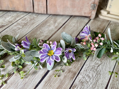 Spring Floral Garland, Purple Garland, Summer Garland for Fireplace, Mantle Garland Decor, Valentines Day Decorations, Mothers Day