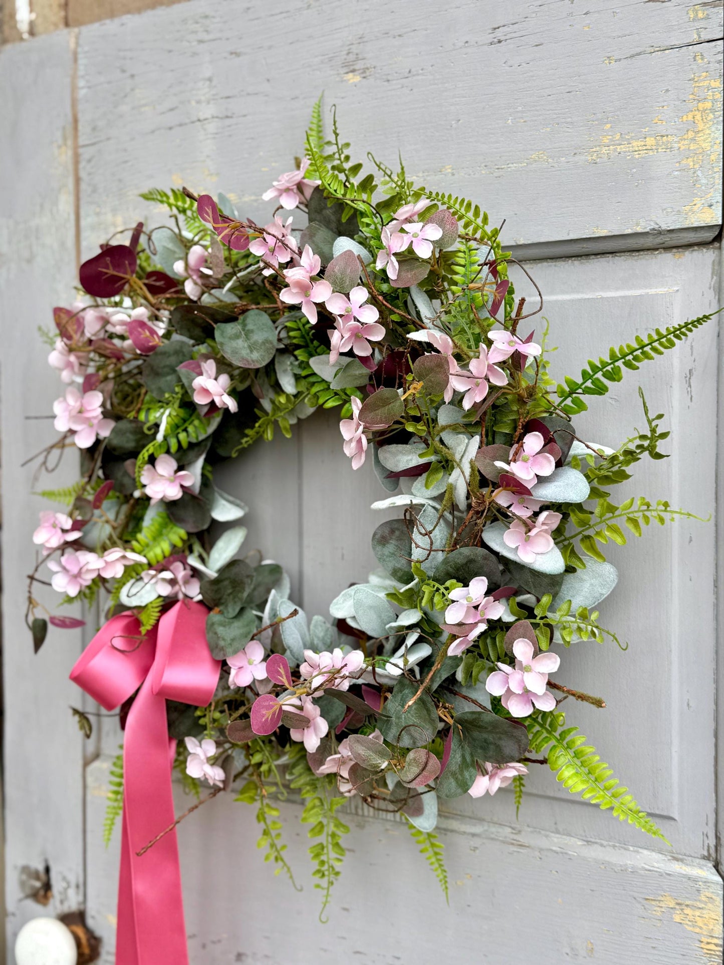 Pink Eucalyptus Wreath, Purple Summer Garland, Pink Summer Wreath, Rustic Vine Decor, wedding wreath