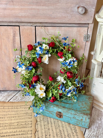 Red White Blue Flower Candle Wreath, Patriotic Decor, Memorial Day Decor, 4th of July Decorations, Independence Day Wreath, Forth of July
