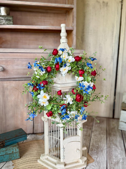 Red White Blue Flower Candle Wreath, Patriotic Decor, Memorial Day Decor, 4th of July Decorations, Independence Day Wreath, Forth of July