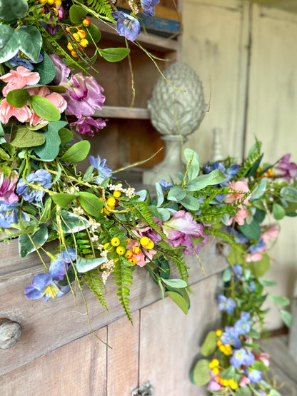 Summer Wildflower Garland, Spring Flower Garland, Summer Wedding Garland, Kitchen Cabinet Garland, Porch Decor, Garden Garland