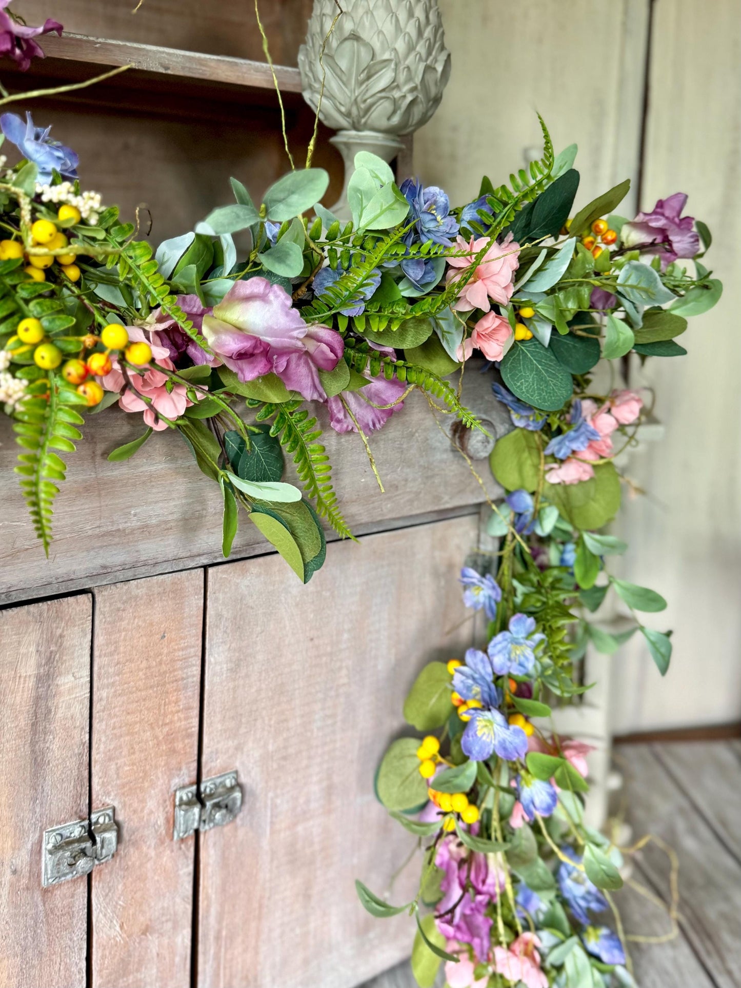 Summer Wildflower Garland, Spring Flower Garland, Summer Wedding Garland, Kitchen Cabinet Garland, Porch Decor, Garden Garland