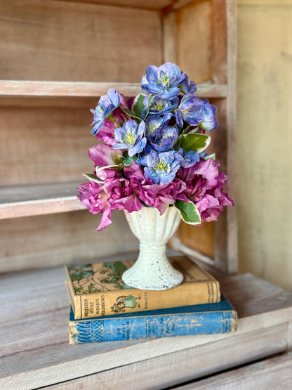 Purple Blue Arrangement, French Country Decor, Summer Arrangement, Nursing Home Decor, Summer Blue Decor, Garden Party Table, SweetPea