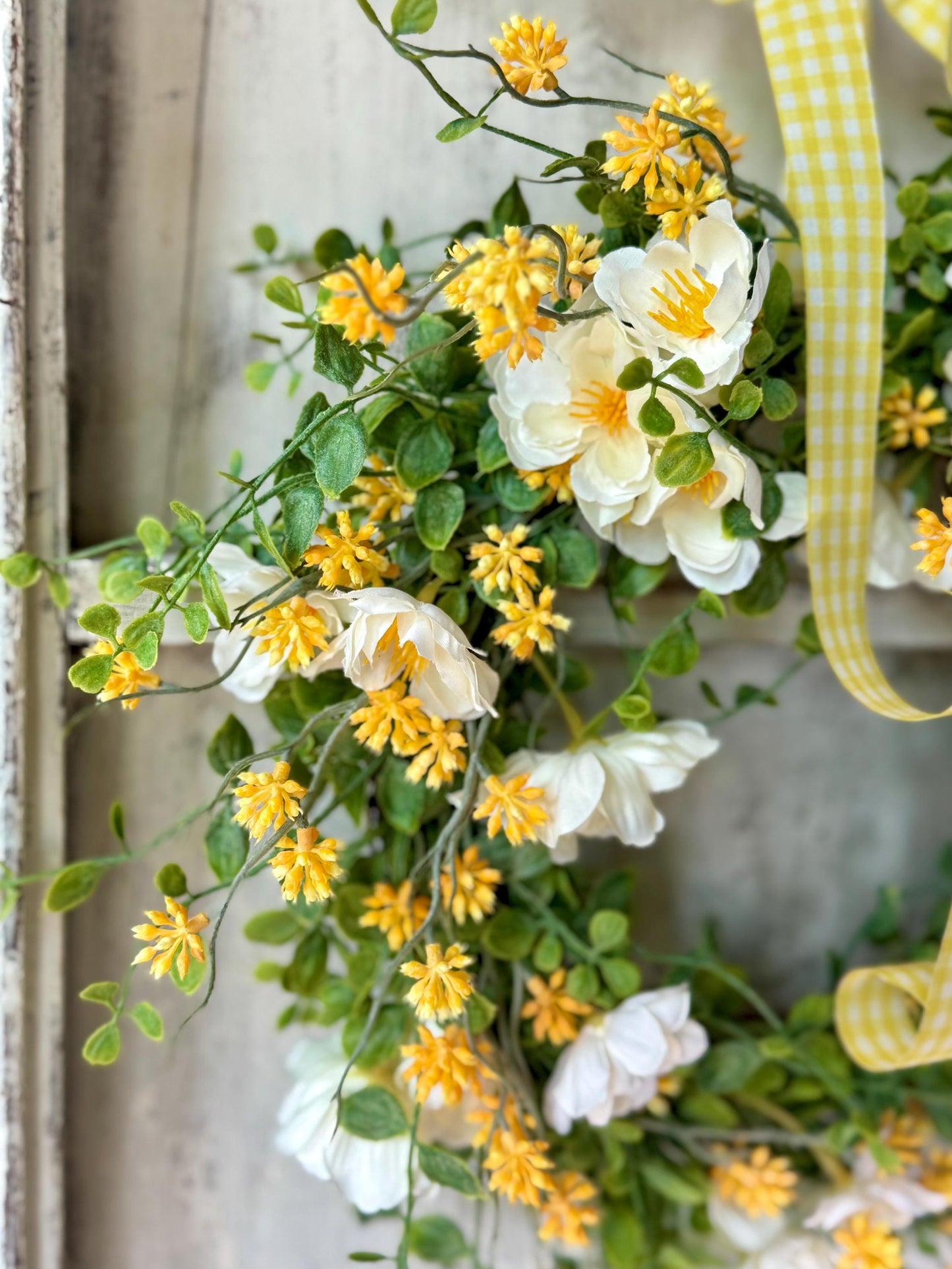 White Flower Candle Wreath, Yellow White Table Wreath, Kitchen Cabinets, Yellow Berry Wreath