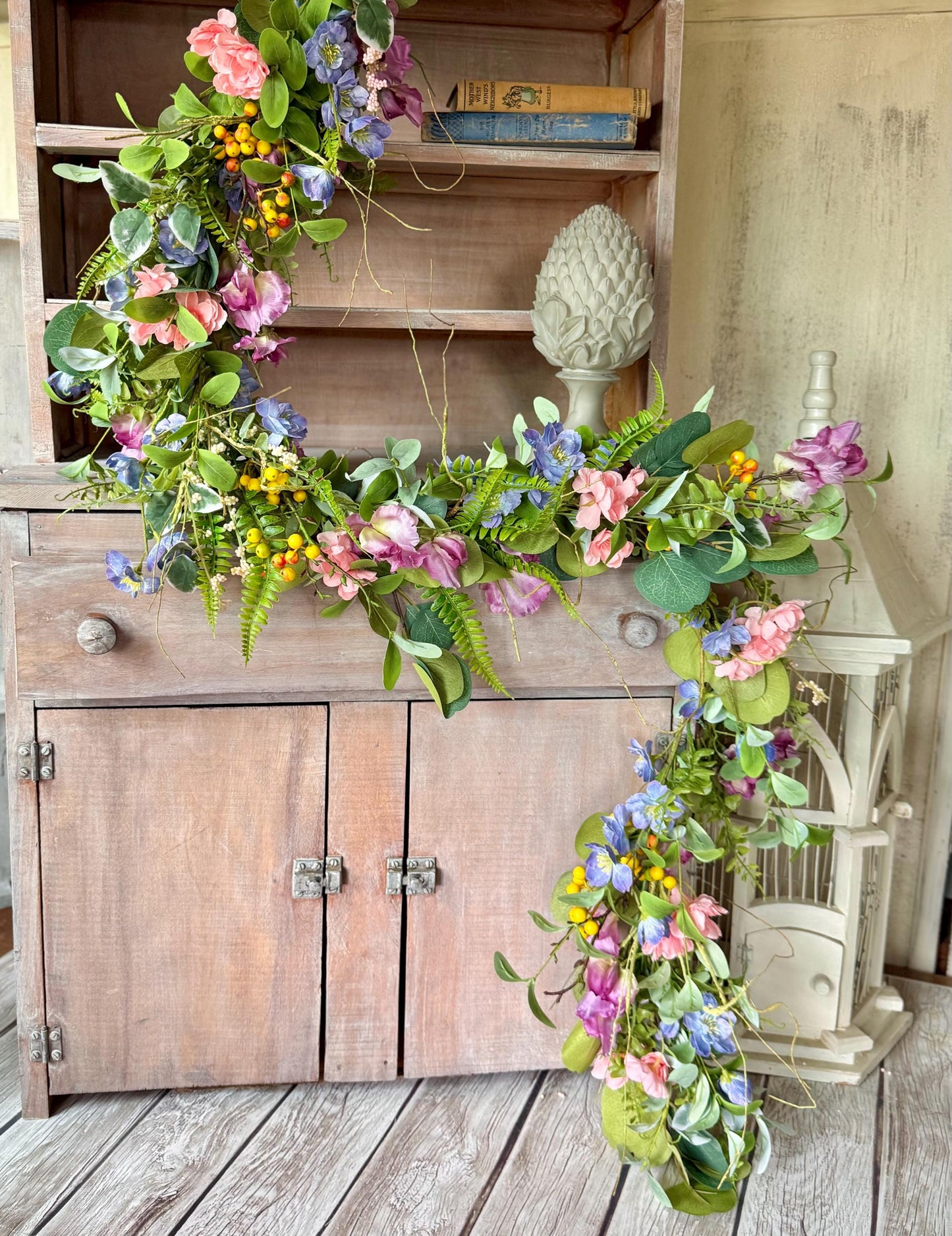 Summer Wildflower Garland, Spring Flower Garland, Summer Wedding Garland, Kitchen Cabinet Garland, Porch Decor, Garden Garland