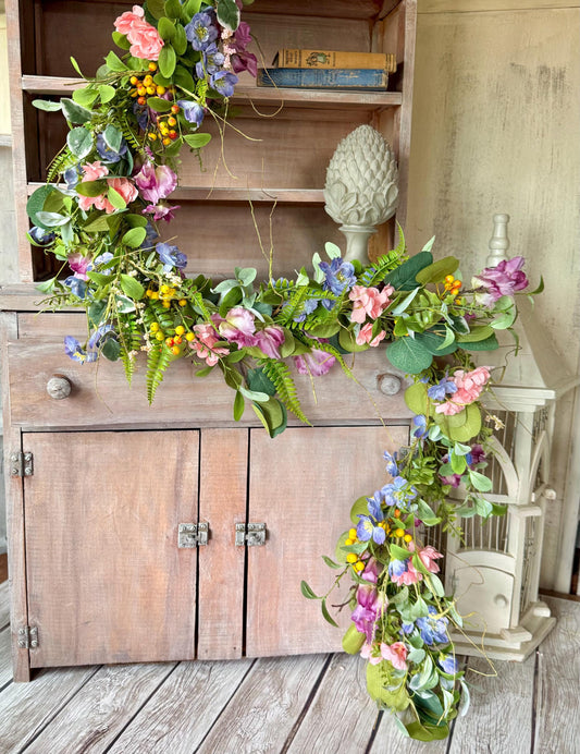 Summer Wildflower Garland, Spring Flower Garland, Summer Wedding Garland, Kitchen Cabinet Garland, Porch Decor, Garden Garland