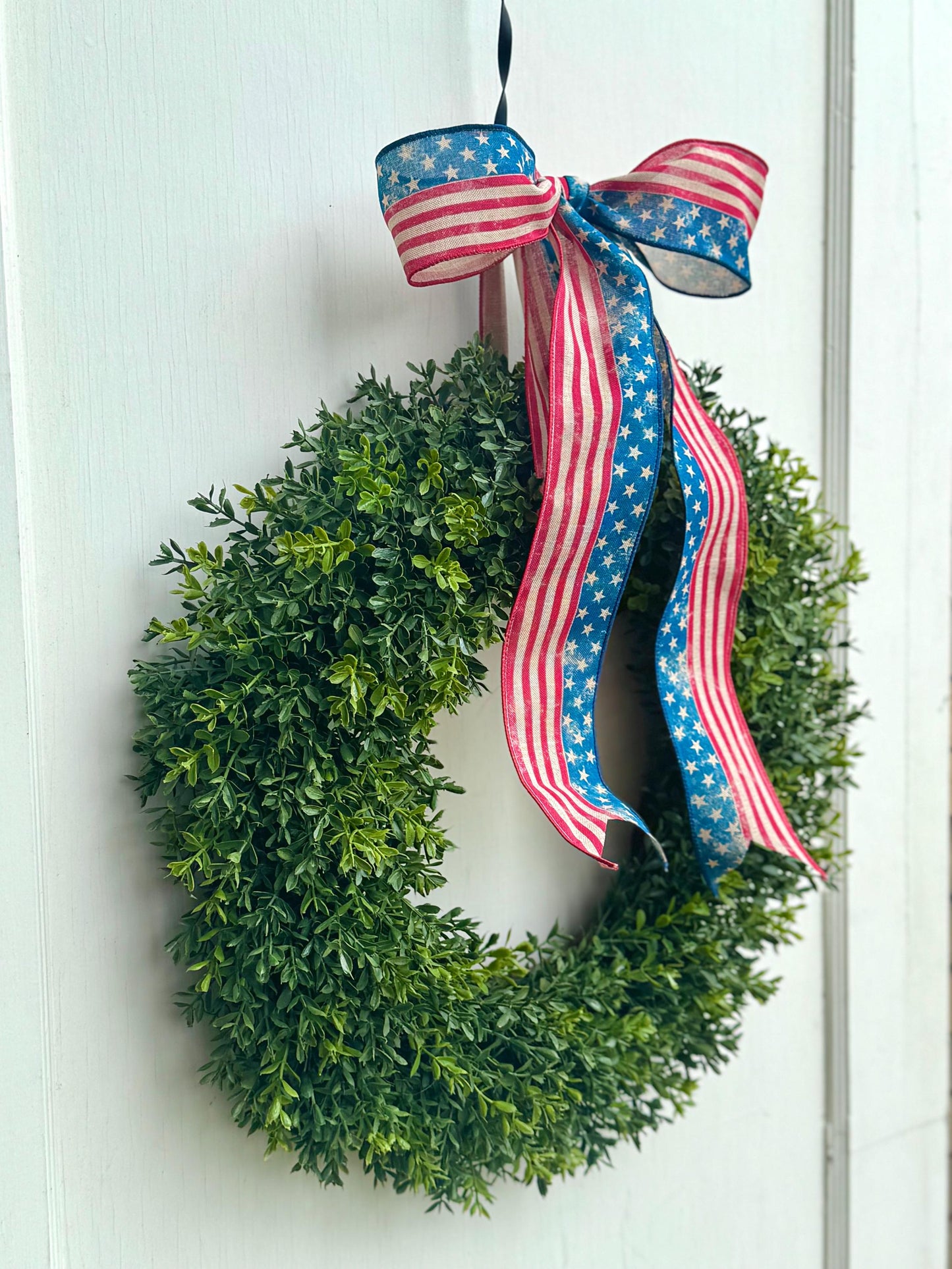 Patriotic Boxwood Wreath, Fourth of July Boxwood Wreath, Independence Day Wreath, Red White Blue Decor, Americana Wreath