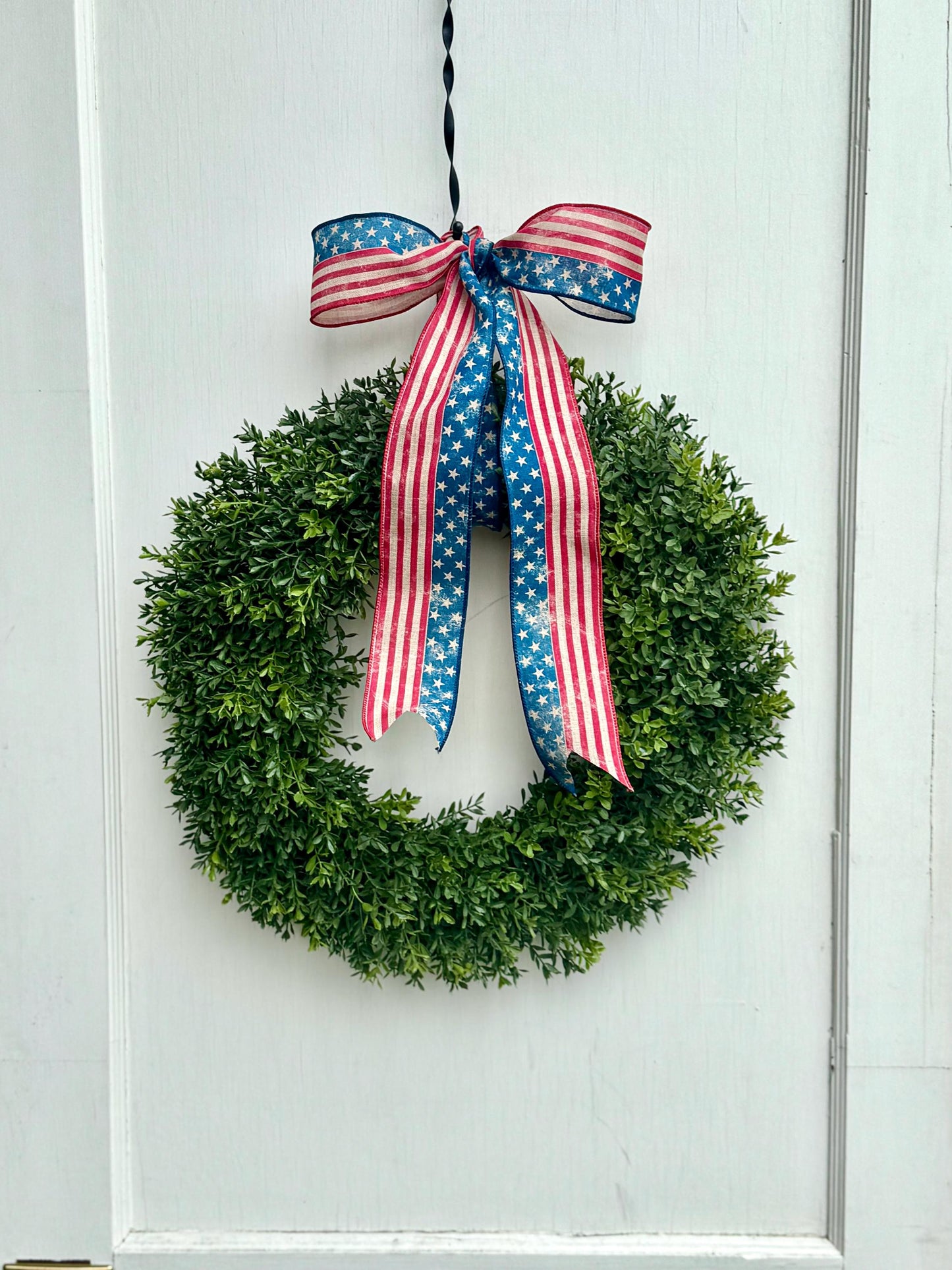 Patriotic Boxwood Wreath, Fourth of July Boxwood Wreath, Independence Day Wreath, Red White Blue Decor, Americana Wreath