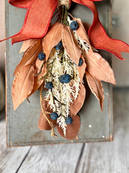NEW 2025! Mini Fall Swag Wreath, Beige Boho Fall Swag, Fall Blueberry Swag