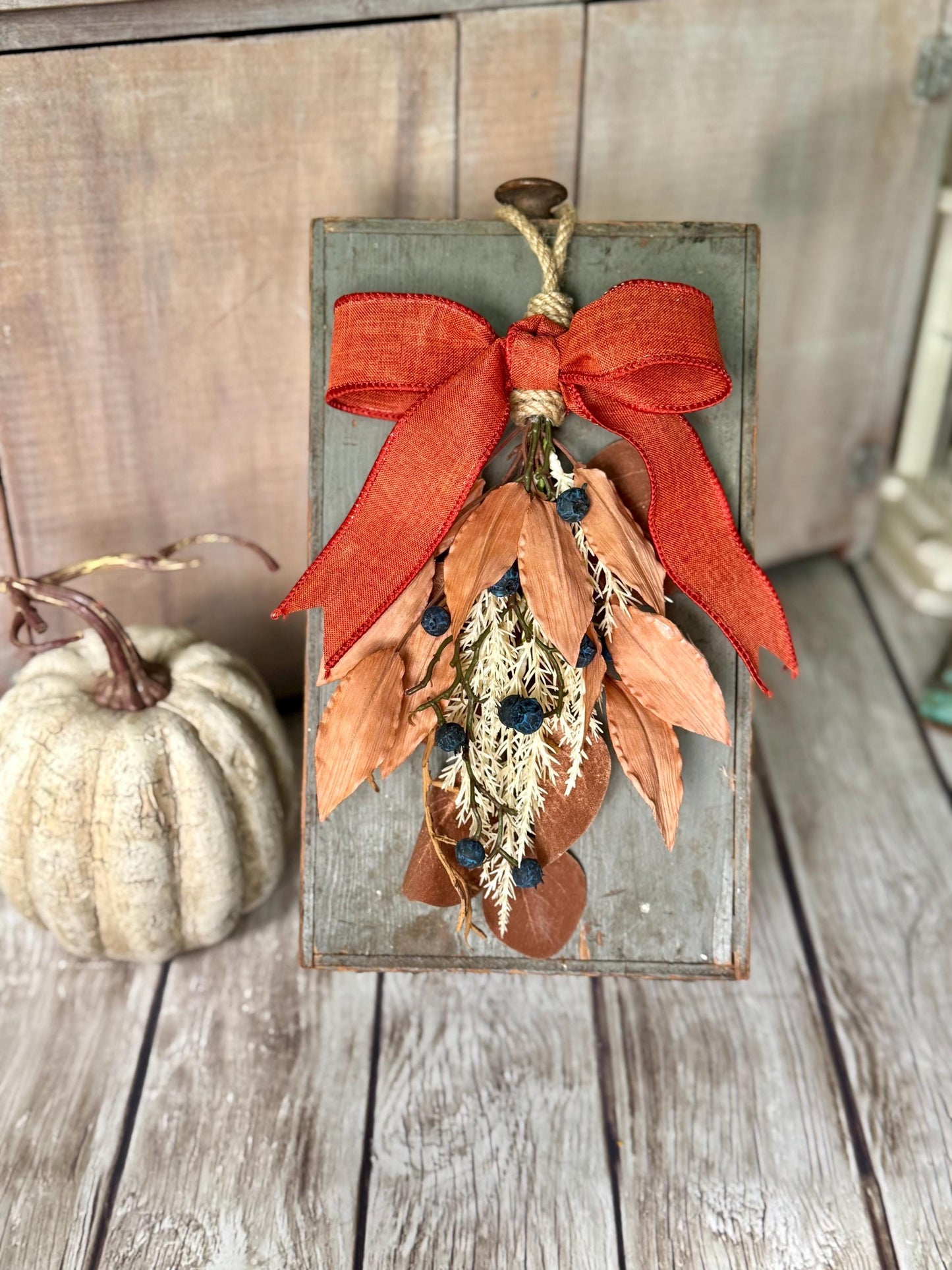 NEW 2025! Mini Fall Swag Wreath, Beige Boho Fall Swag, Fall Blueberry Swag