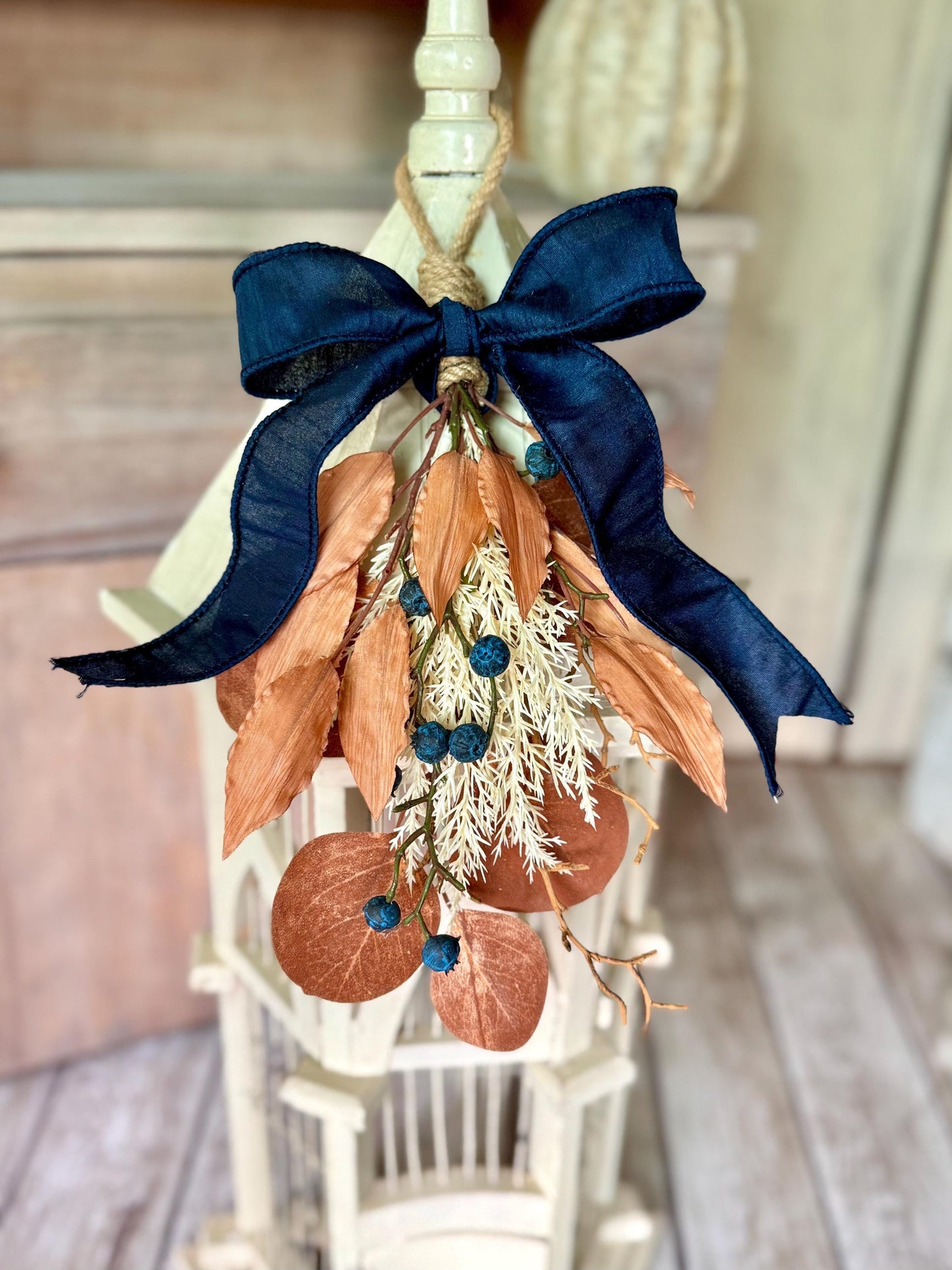 NEW 2025! Mini Fall Swag Wreath, Beige Boho Fall Swag, Fall Blueberry Swag