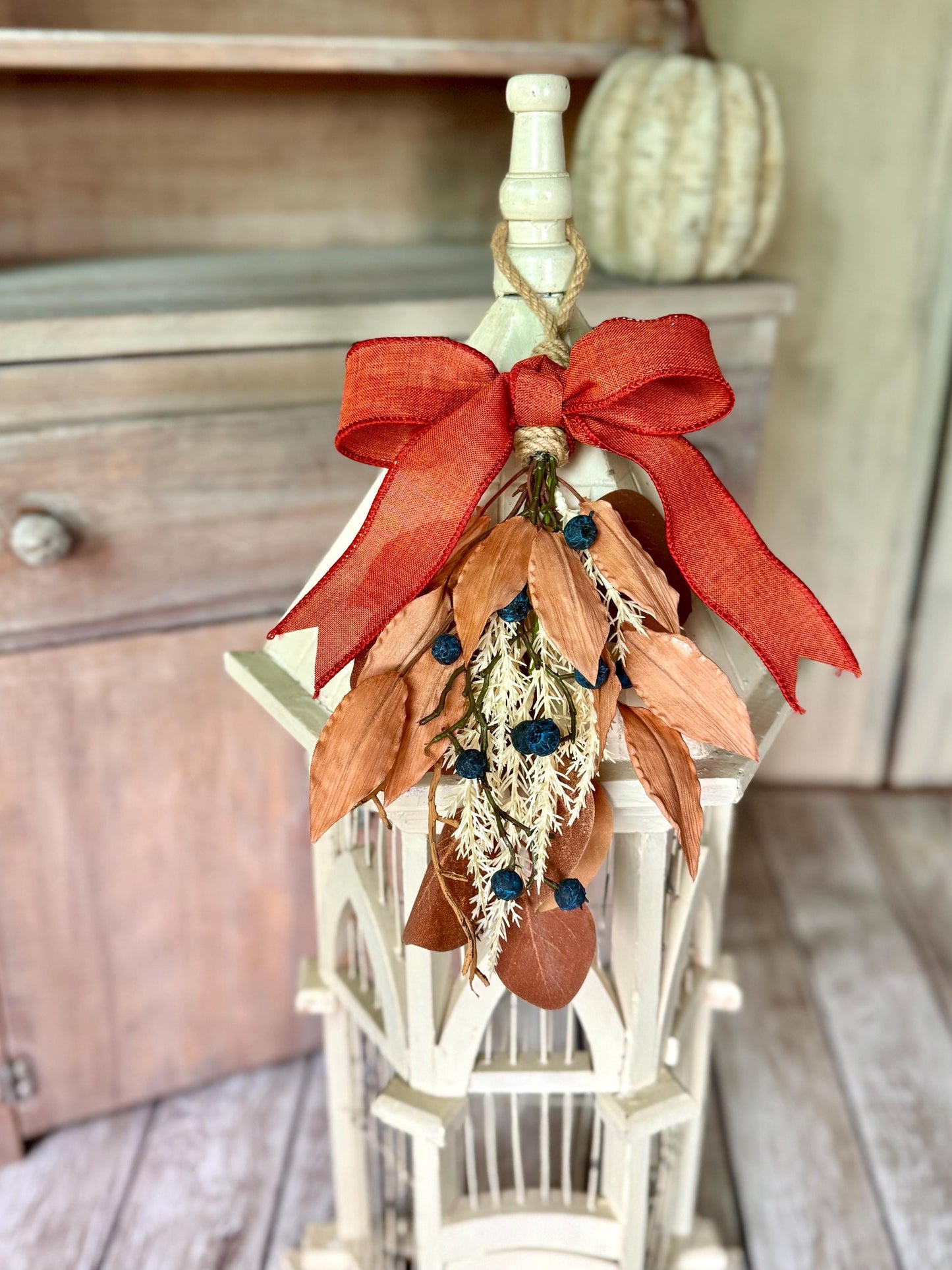 NEW 2025! Mini Fall Swag Wreath, Beige Boho Fall Swag, Fall Blueberry Swag