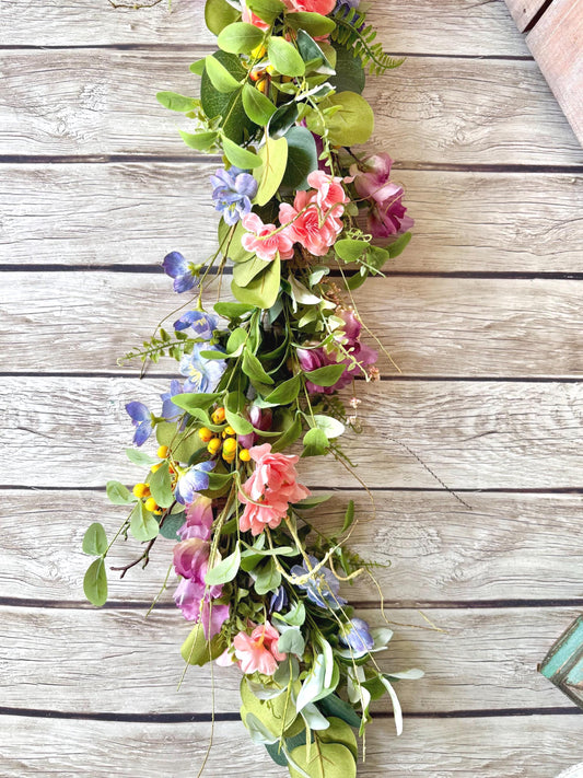 Wildflower Garland, Spring Flower Garland, Summer Wedding Garland, Kitchen Cabinet Garland, Porch Decor, Garden Garland