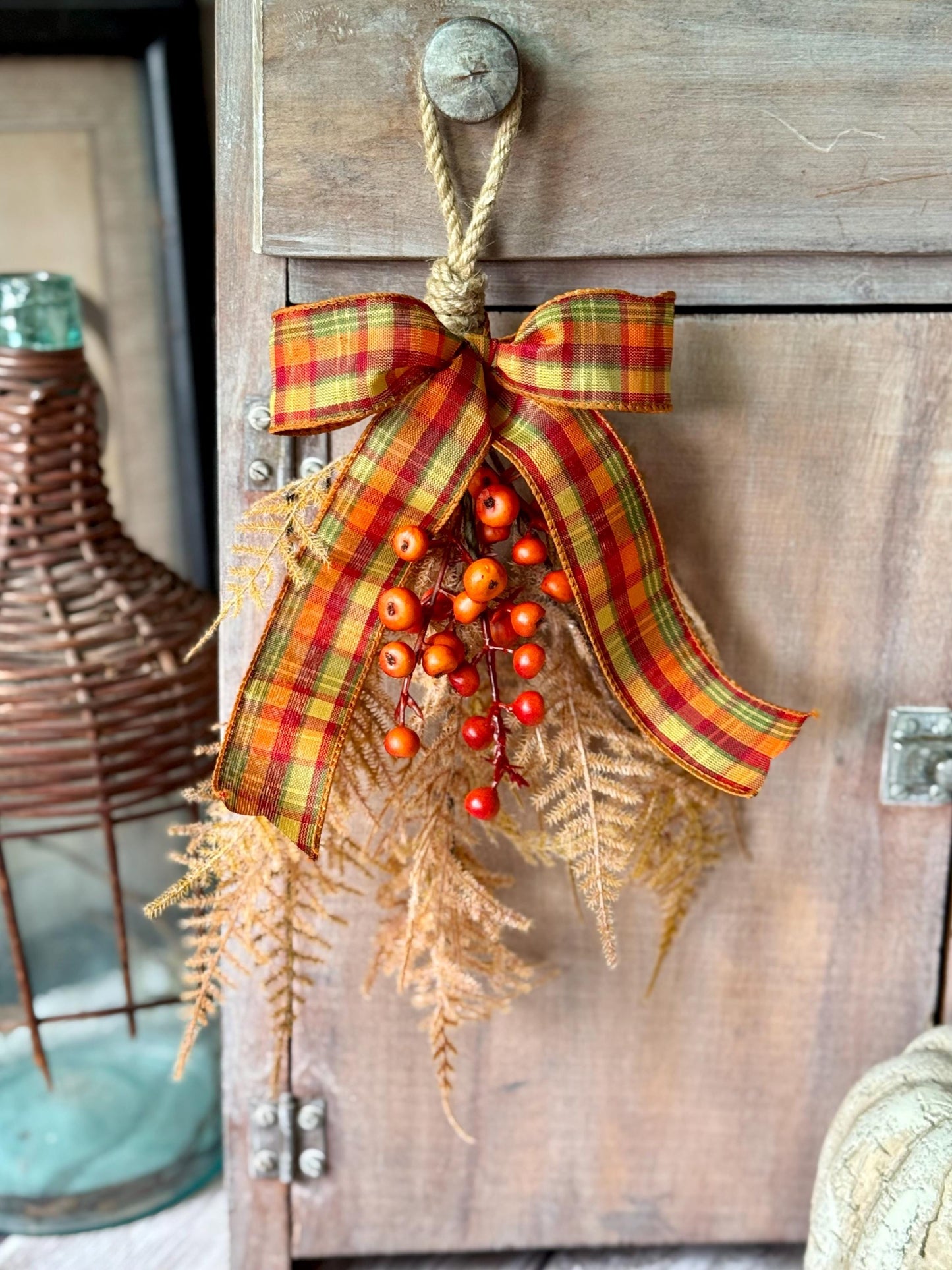 NEW 2025! Mini Fall Swag Wreath, Beige Fern Fall Swag, Fall Berry Swag