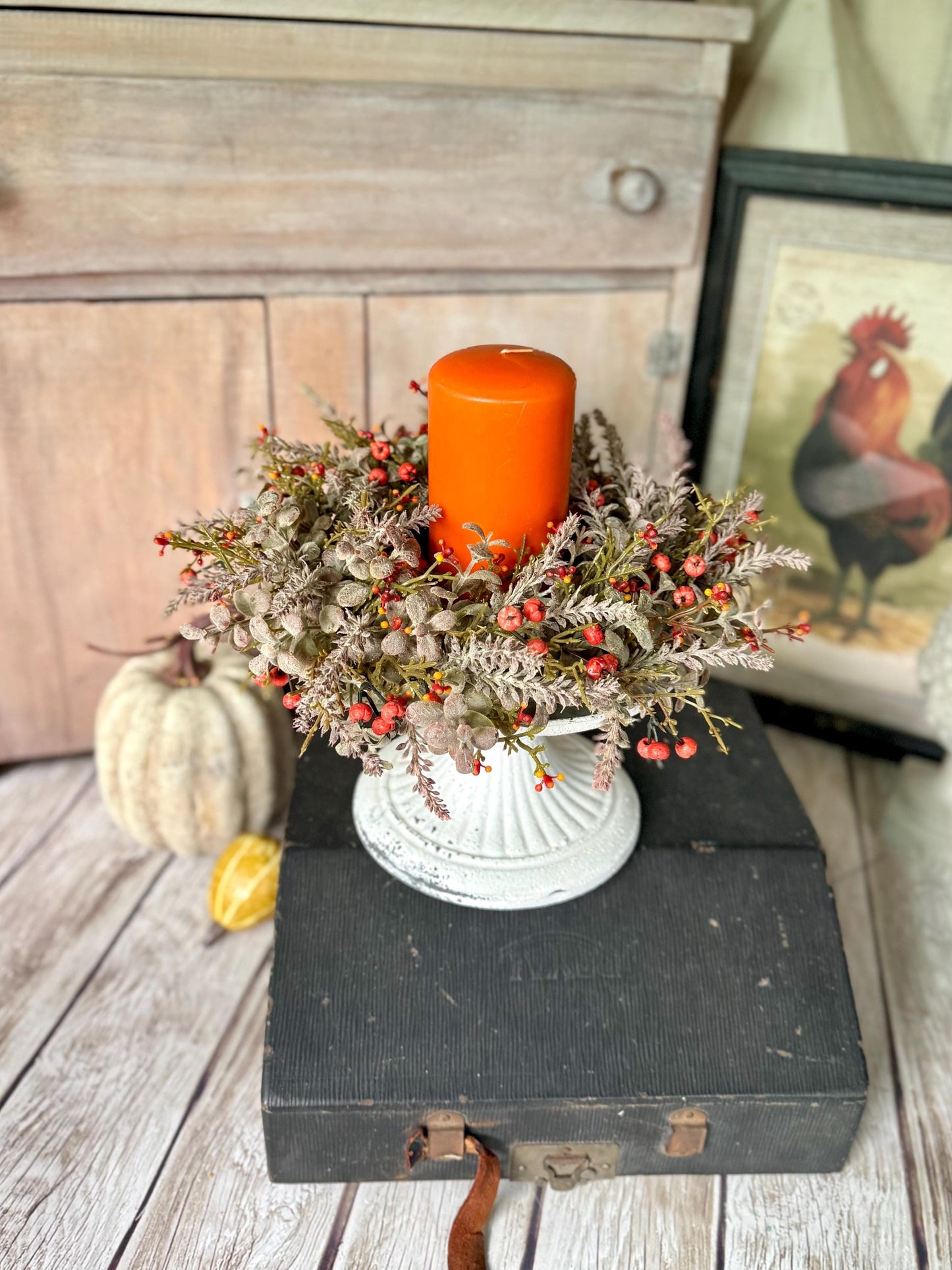 Pumpkin Berry Candle Wreath, Fall Pumpkin Wreath, Thanksgiving Candle Wreath, Orange Berry Wreath
