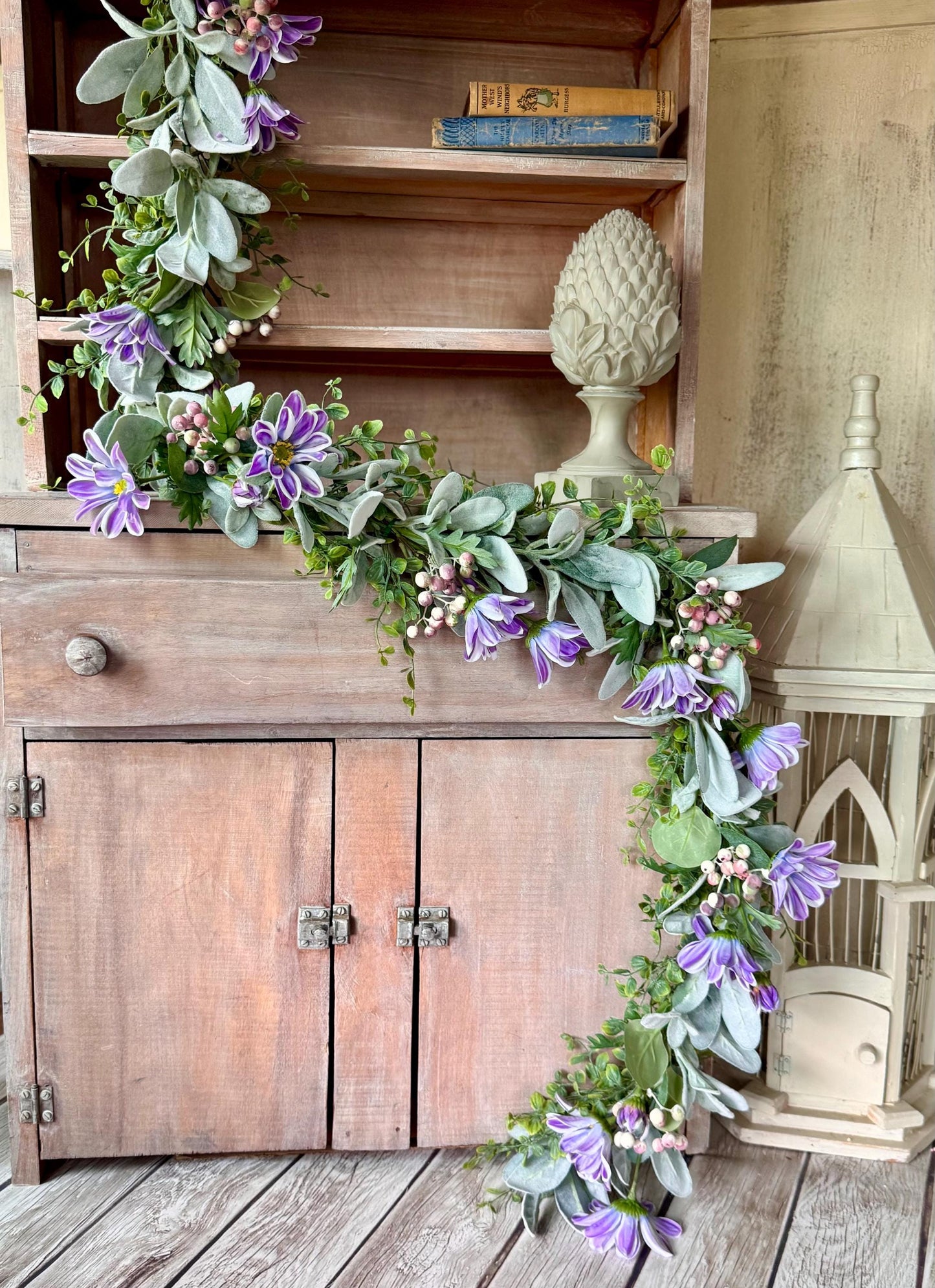 Spring Floral Garland, Purple Garland, Summer Garland for Fireplace, Mantle Garland Decor, Valentines Day Decorations, Mothers Day