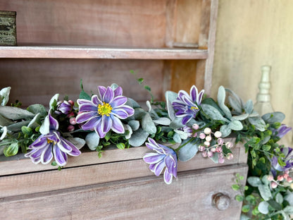 Spring Floral Garland, Purple Garland, Summer Garland for Fireplace, Mantle Garland Decor, Valentines Day Decorations, Mothers Day