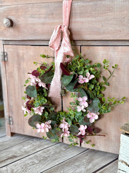 Pink Eucalyptus Wreath, Purple Summer Garland, Pink Summer Wreath, Rustic Vine Decor, Cabinet Wreath, Accent Wreath, wedding decor