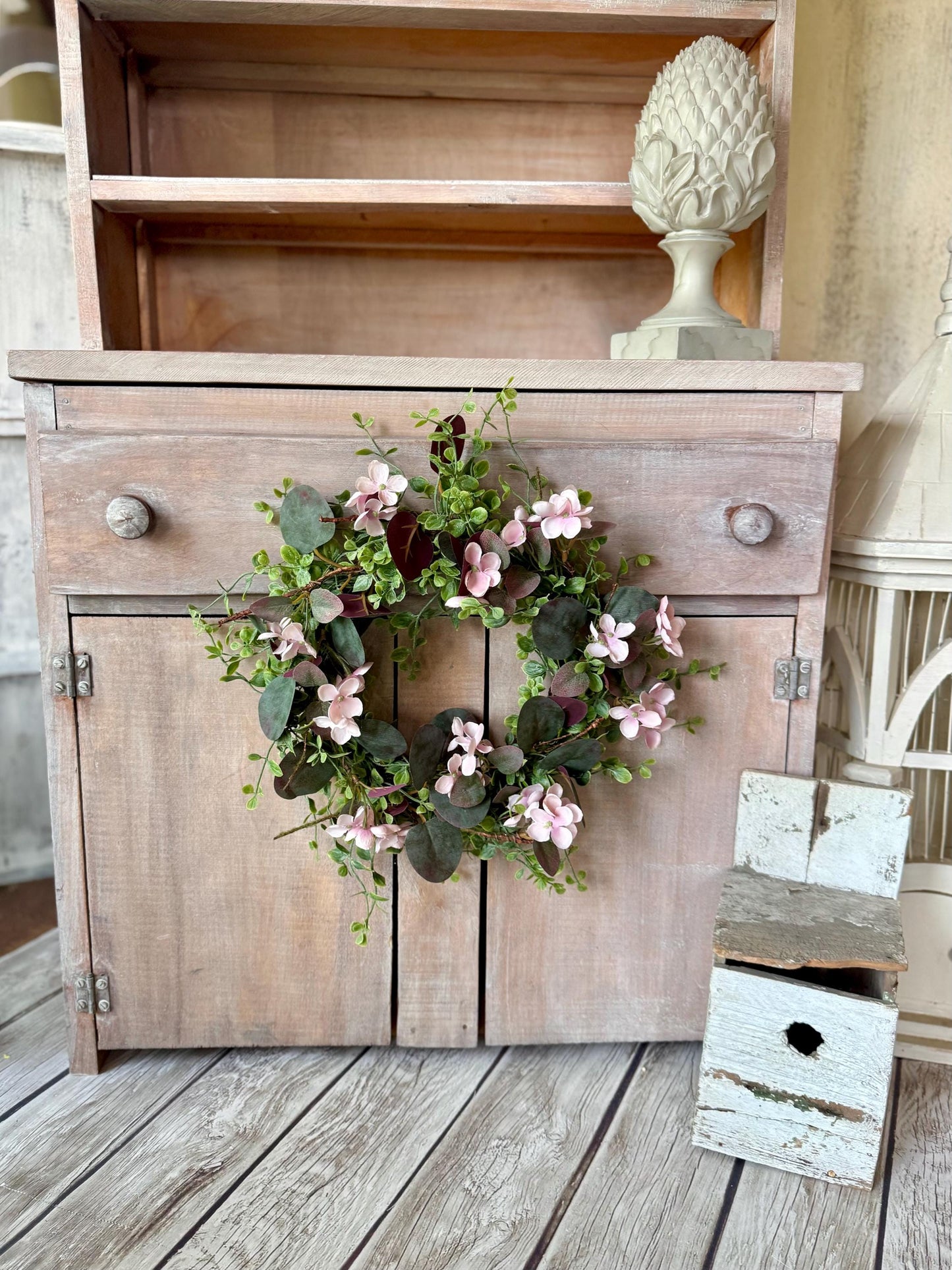 Pink Eucalyptus Wreath, Purple Summer Garland, Pink Summer Wreath, Rustic Vine Decor, Cabinet Wreath, Accent Wreath, wedding decor