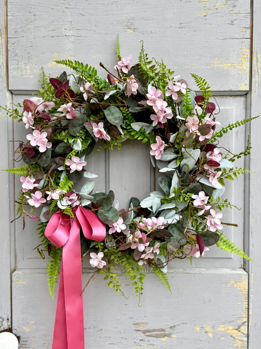Pink Eucalyptus Wreath, Purple Summer Garland, Pink Summer Wreath, Rustic Vine Decor, wedding wreath