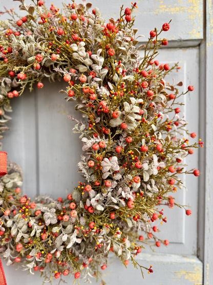 Pumpkin Berry Front Door Wreath, Fall Pumpkin Wreath, Thanksgiving Door Wreath, Orange Berry Wreath, Harvest Wreath