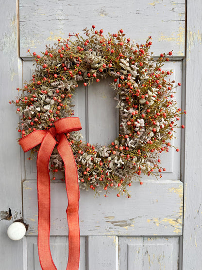Pumpkin Berry Front Door Wreath, Fall Pumpkin Wreath, Thanksgiving Door Wreath, Orange Berry Wreath, Harvest Wreath