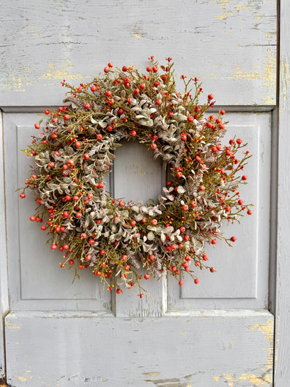 Pumpkin Berry Front Door Wreath, Fall Pumpkin Wreath, Thanksgiving Door Wreath, Orange Berry Wreath, Harvest Wreath