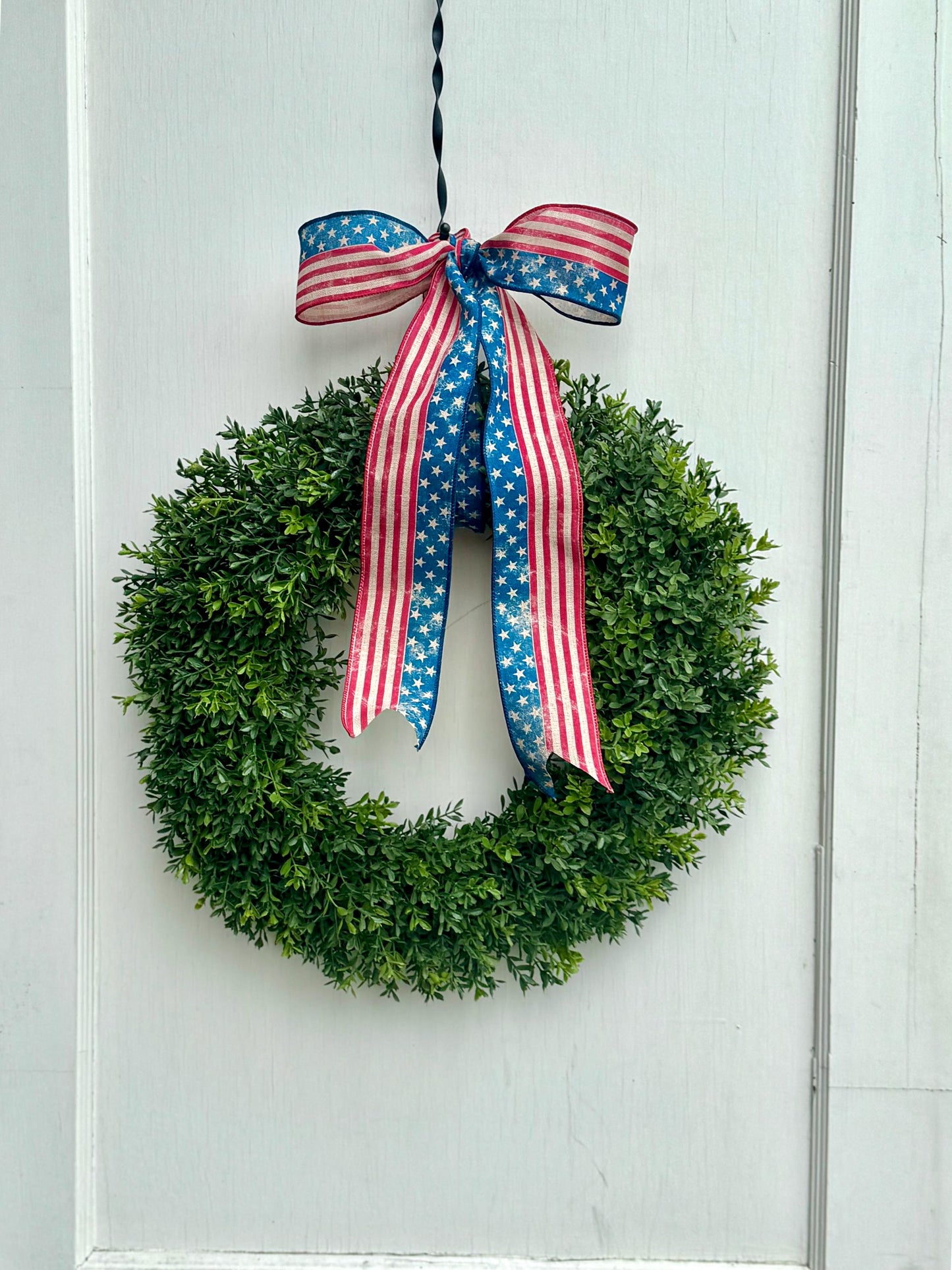 Patriotic Boxwood Wreath, Fourth of July Boxwood Wreath, Independence Day Wreath, Red White Blue Decor, Americana Wreath