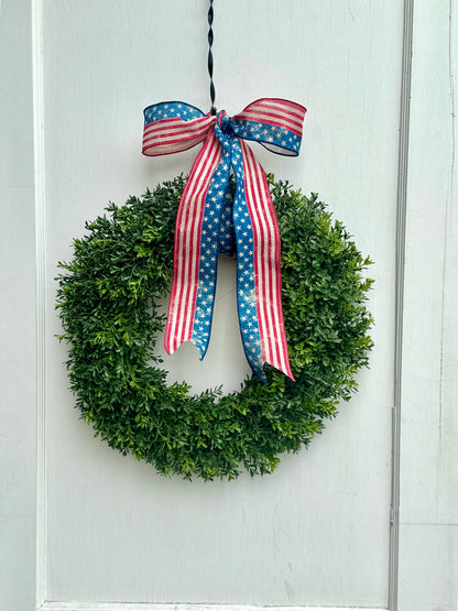 Patriotic Boxwood Wreath, Fourth of July Boxwood Wreath, Independence Day Wreath, Red White Blue Decor, Americana Wreath
