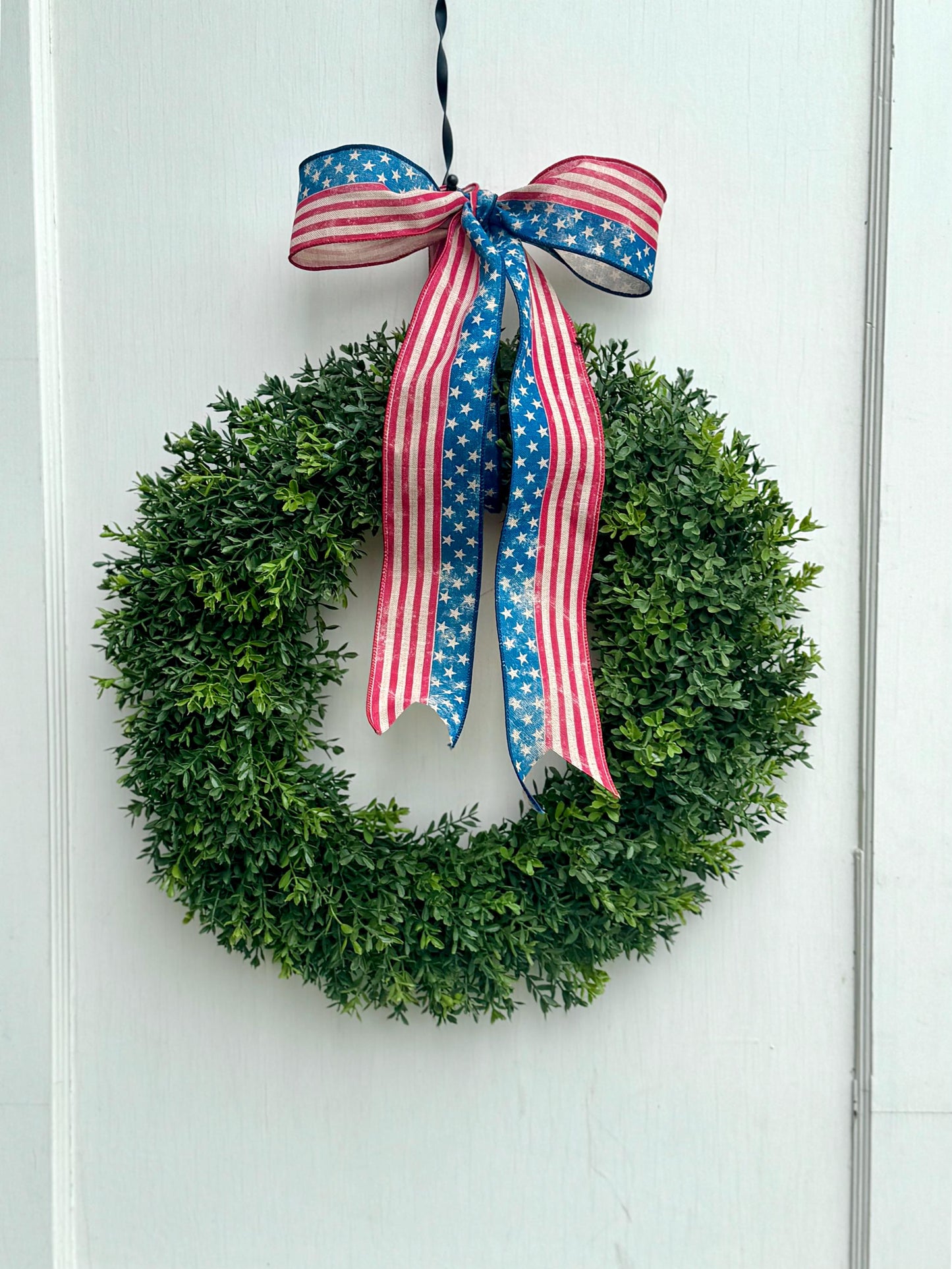 Patriotic Boxwood Wreath, Fourth of July Boxwood Wreath, Independence Day Wreath, Red White Blue Decor, Americana Wreath
