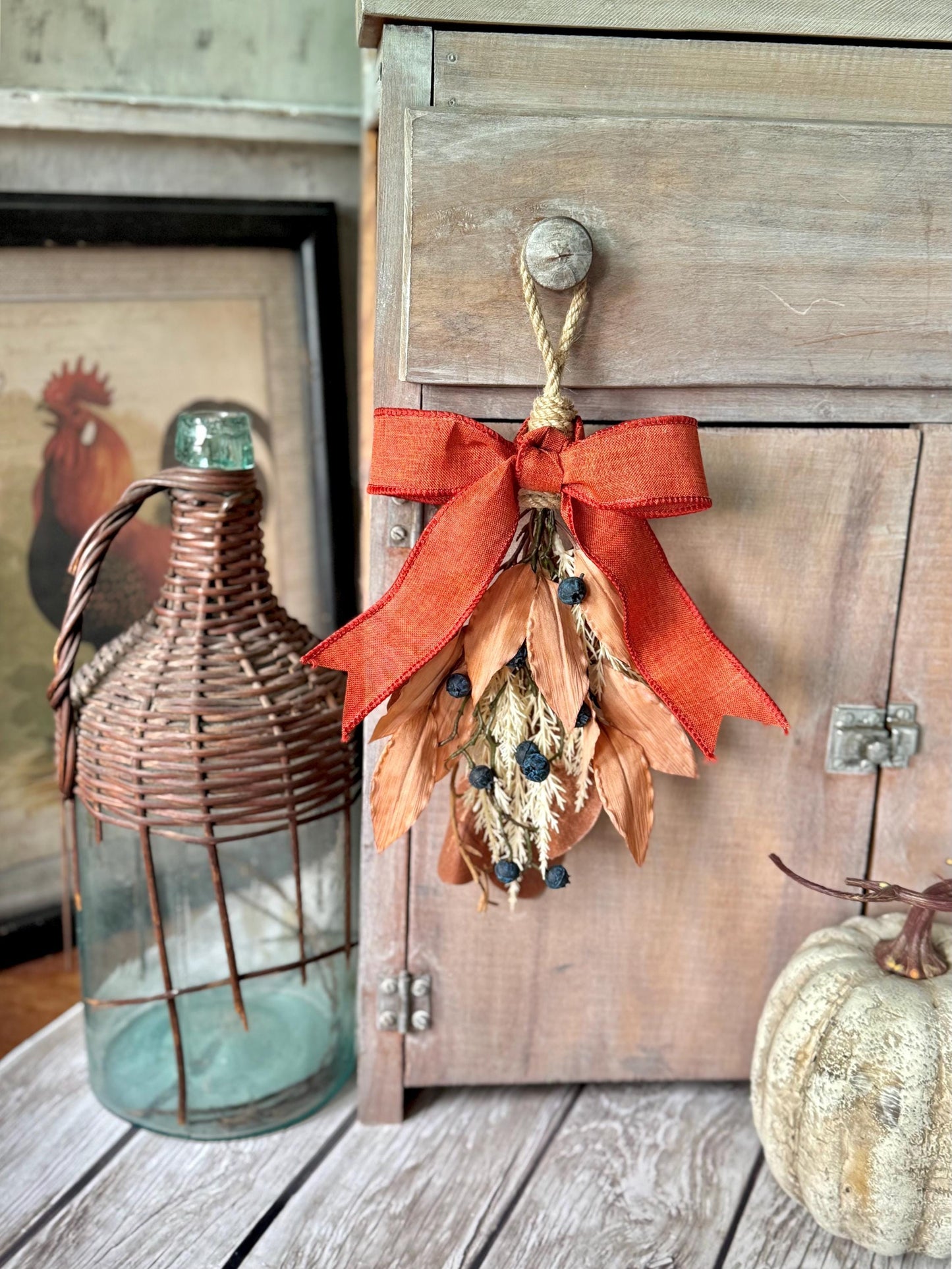 NEW 2025! Mini Fall Swag Wreath, Beige Boho Fall Swag, Fall Blueberry Swag