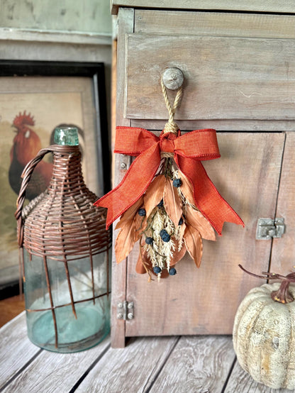 NEW 2025! Mini Fall Swag Wreath, Beige Boho Fall Swag, Fall Blueberry Swag
