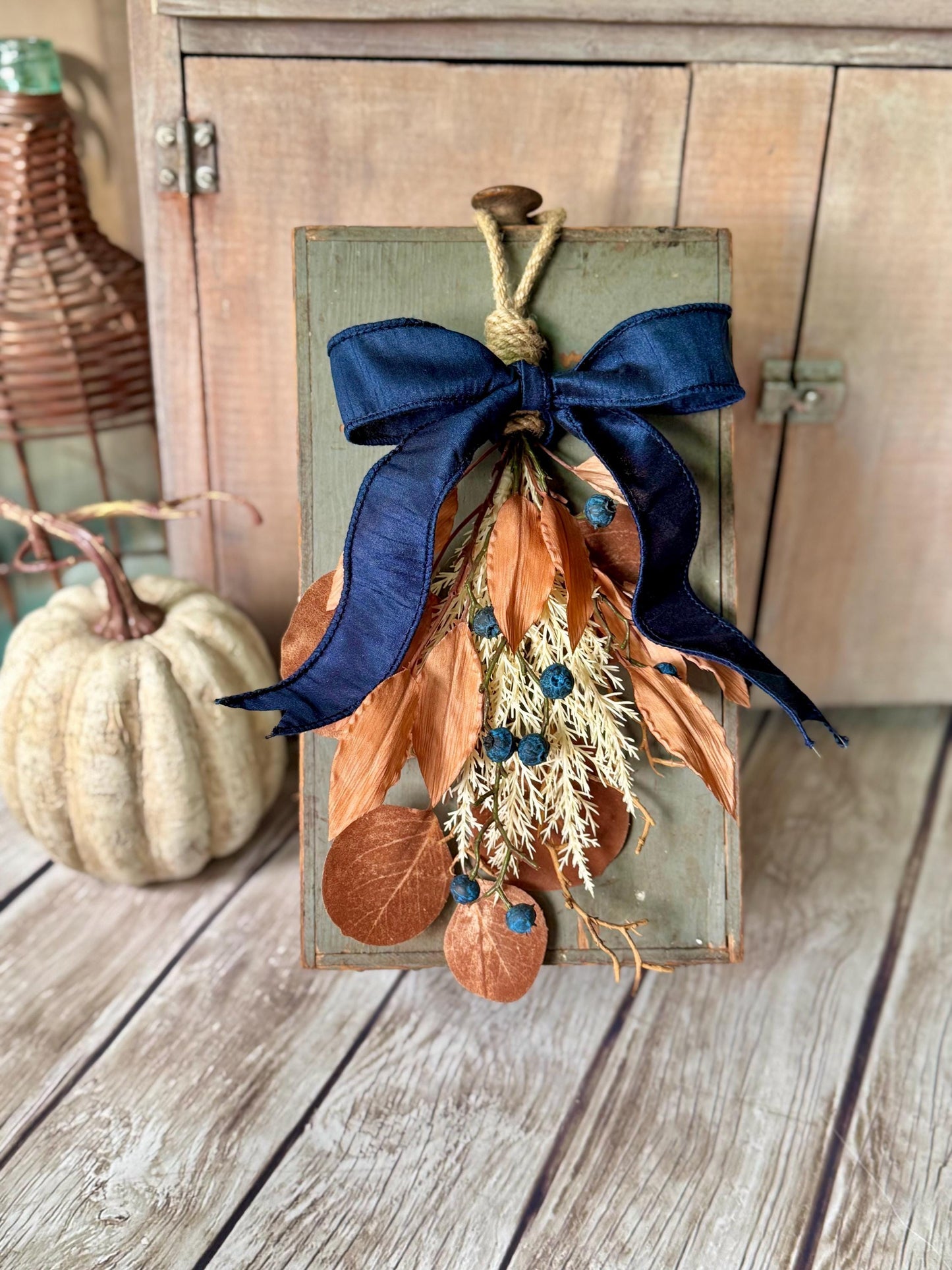 NEW 2025! Mini Fall Swag Wreath, Beige Boho Fall Swag, Fall Blueberry Swag