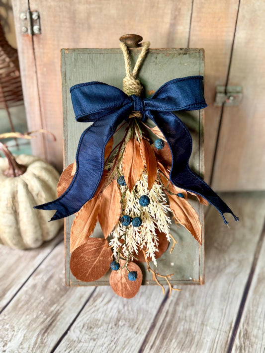 NEW 2025! Mini Fall Swag Wreath, Beige Boho Fall Swag, Fall Blueberry Swag