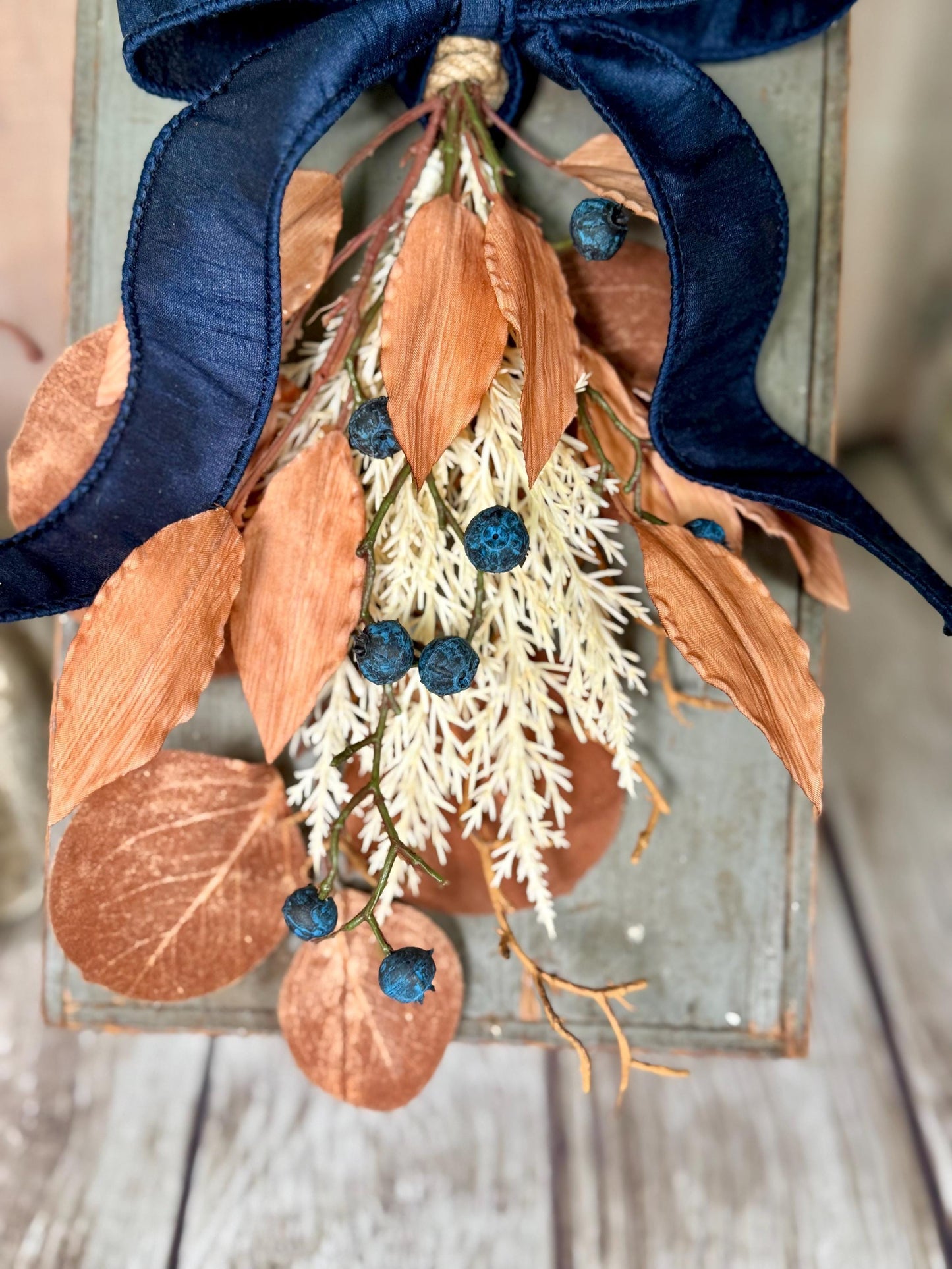 NEW 2025! Mini Fall Swag Wreath, Beige Boho Fall Swag, Fall Blueberry Swag