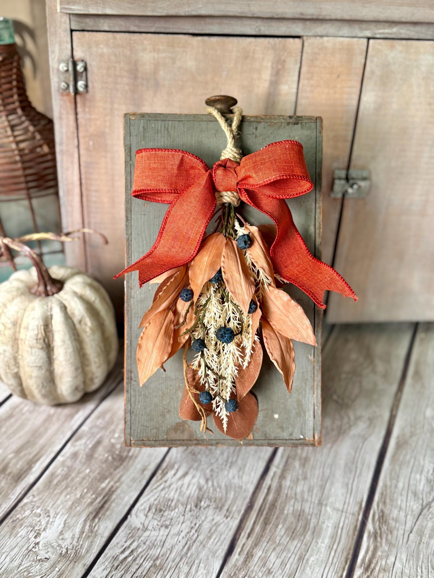 NEW 2025! Mini Fall Swag Wreath, Beige Boho Fall Swag, Fall Blueberry Swag
