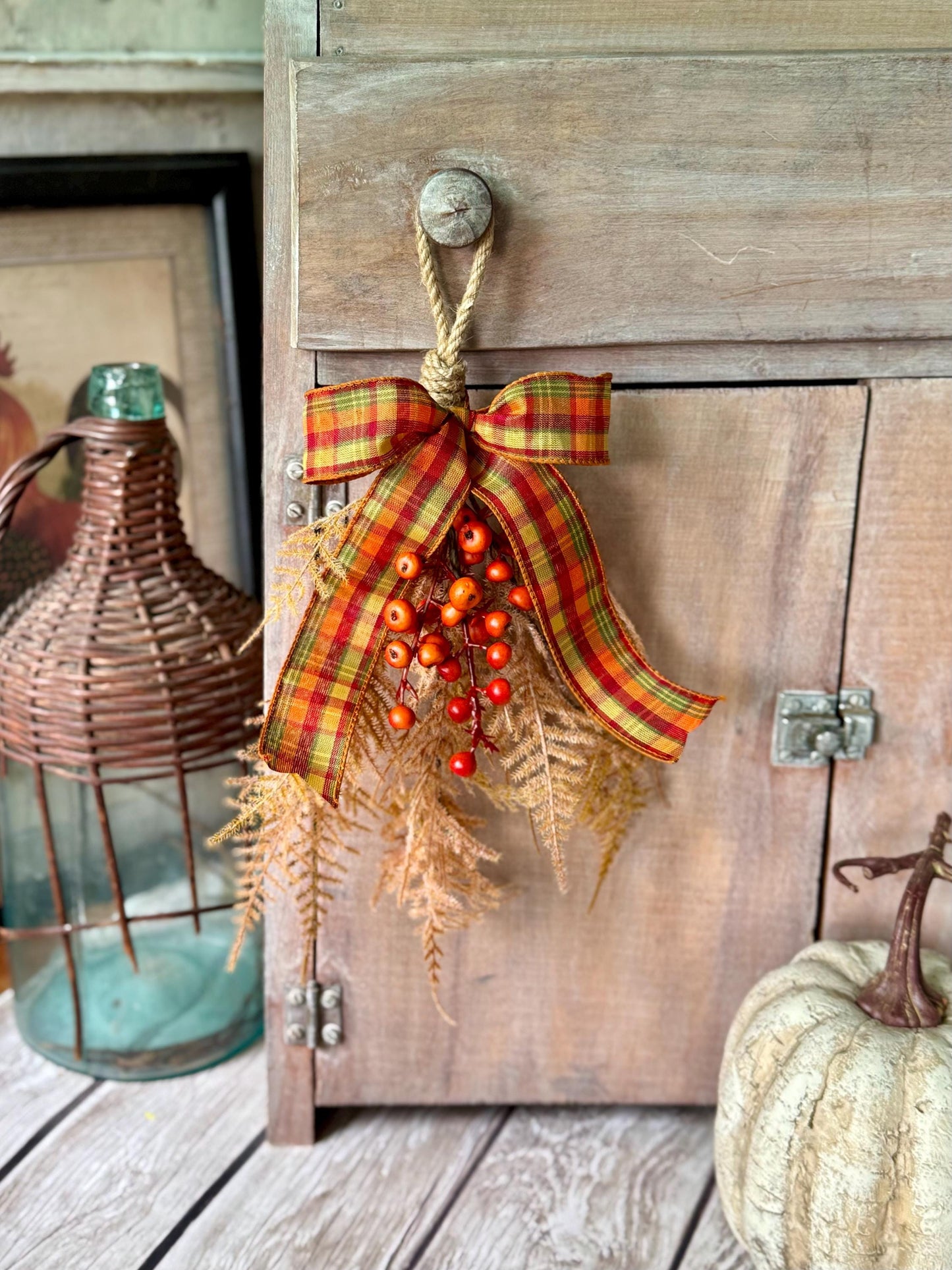 NEW 2025! Mini Fall Swag Wreath, Beige Fern Fall Swag, Fall Berry Swag