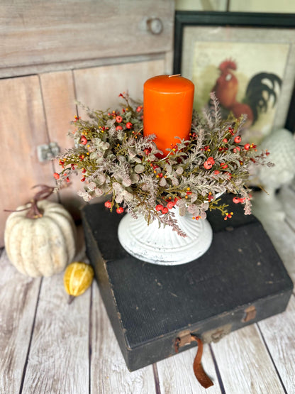 Pumpkin Berry Candle Wreath, Fall Pumpkin Wreath, Thanksgiving Candle Wreath, Orange Berry Wreath