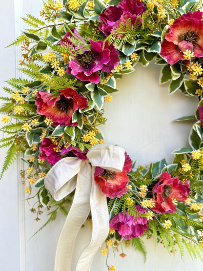 20" Summer Wreath for Front Door, Pink Poppy Wreath, Wreath with Poppies, Orange Poppy Wreath, Pink Wildflower Wreath