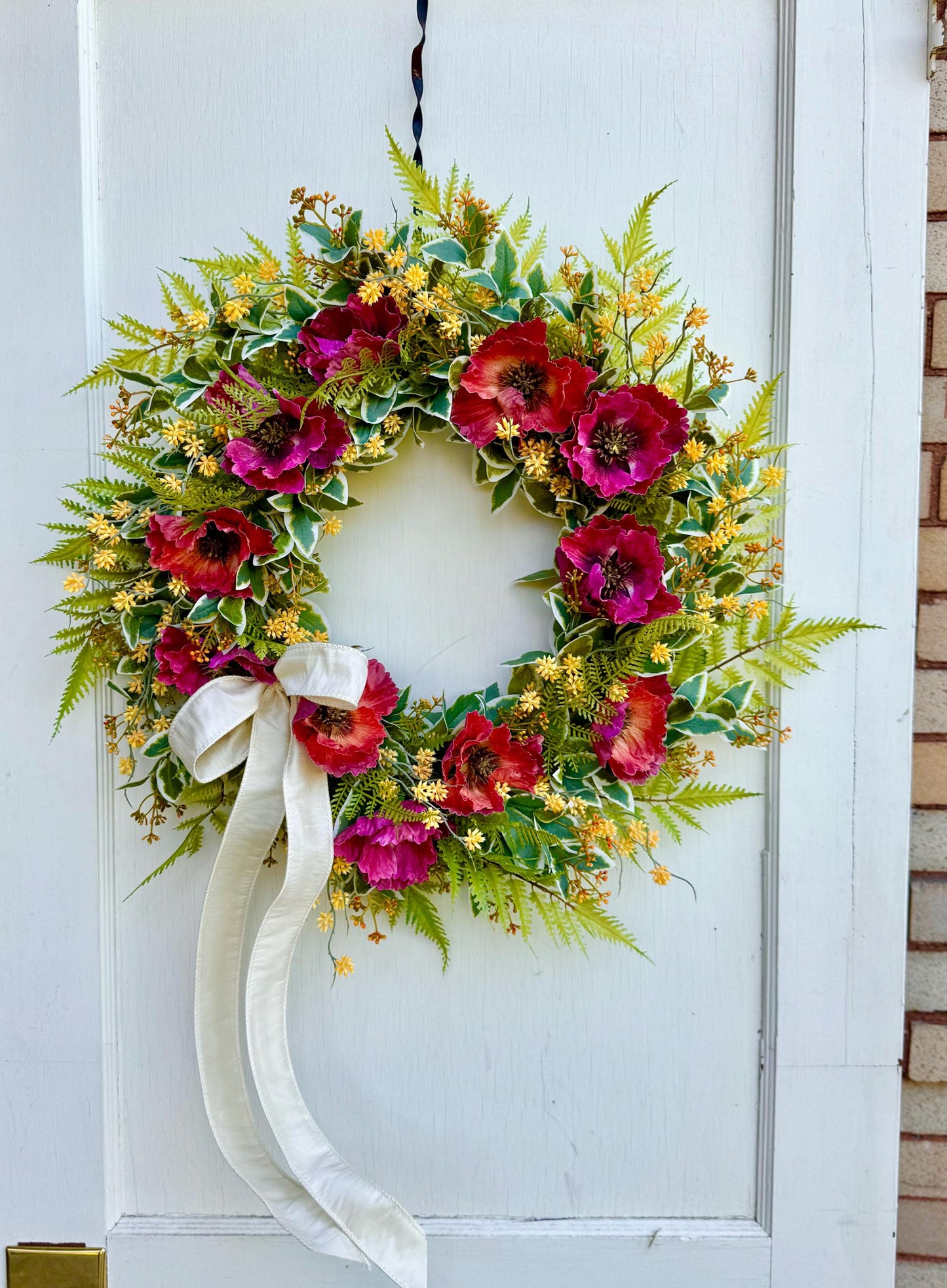 20" Summer Wreath for Front Door, Pink Poppy Wreath, Wreath with Poppies, Orange Poppy Wreath, Pink Wildflower Wreath